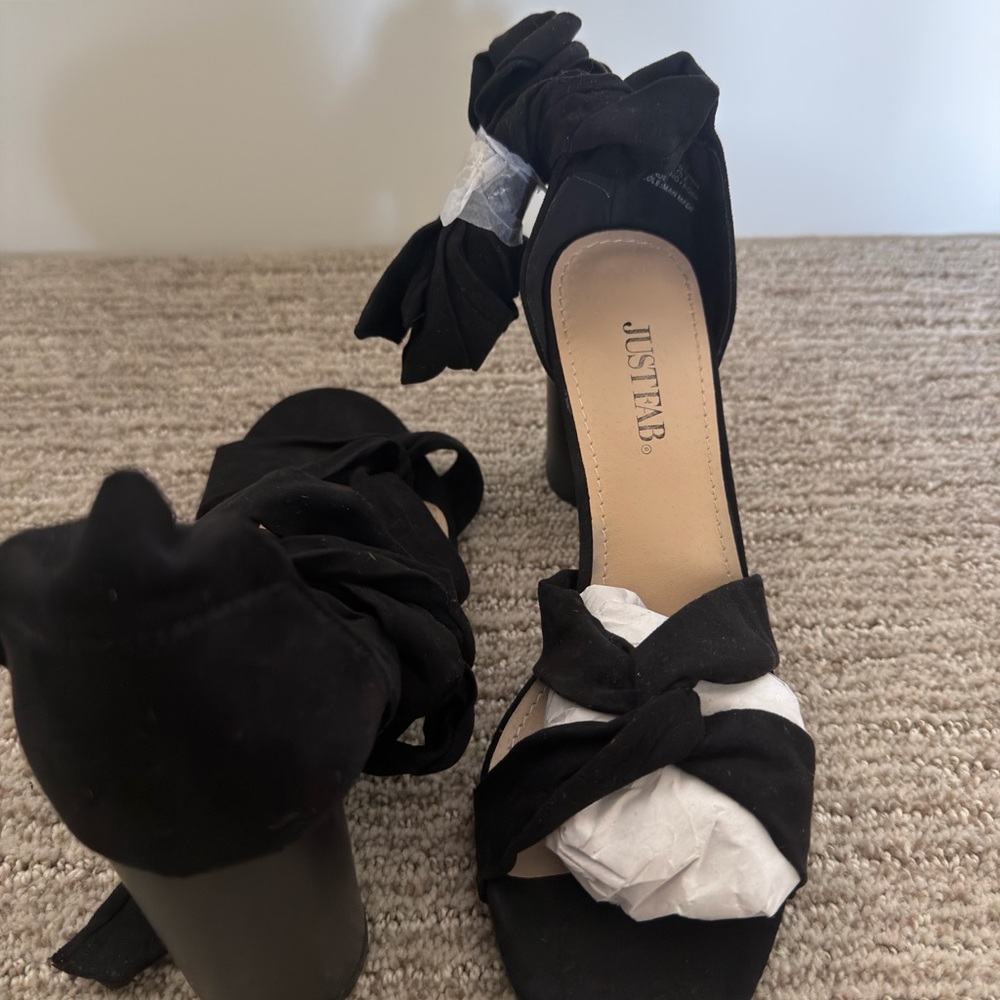 JustFab black lace up open toe heels! Brand new!